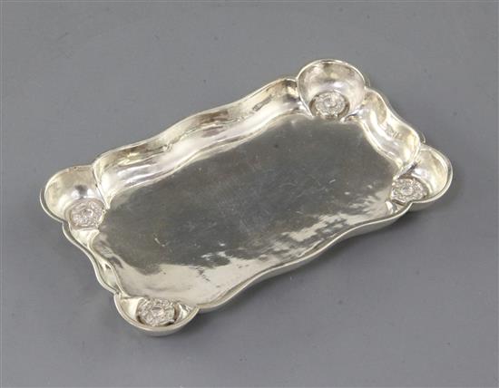 A 1930s Omar Ramsden silver shaped rectangular pin dish, 68 grams.